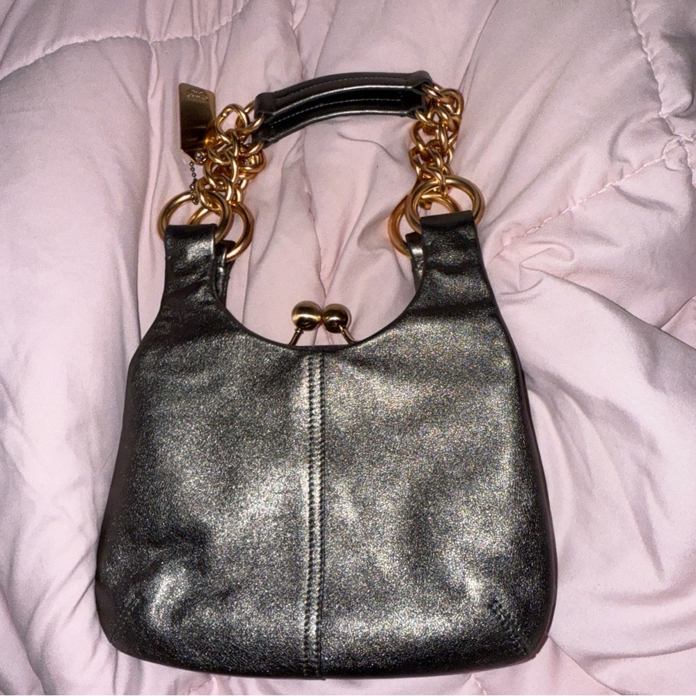 Metallic Green Elegant Coach Women's Purse with Key Tag